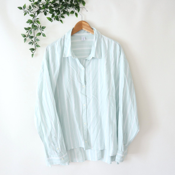 Old Navy Women's Blue Striped Button Front Rayon Blend Swing Top Size XXL - Picture 1 of 4